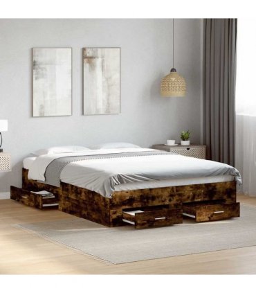 vidaXL Bed Frame with Drawers without Mattress Smoked Oak 120x200 cm