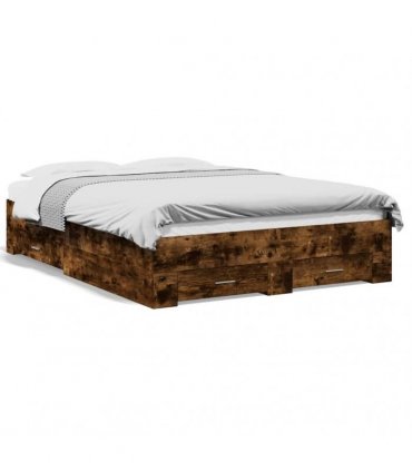 vidaXL Bed Frame with Drawers without Mattress Smoked Oak 120x200 cm