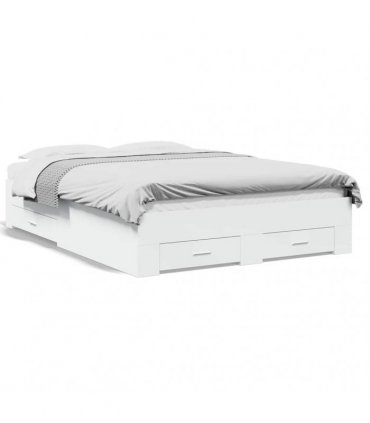 vidaXL Bed Frame with Drawers without Mattress White 140x190 cm