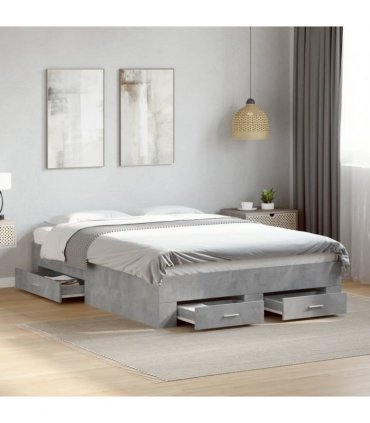 vidaXL Bed Frame with Drawers without Mattress Concrete Grey 140x190cm