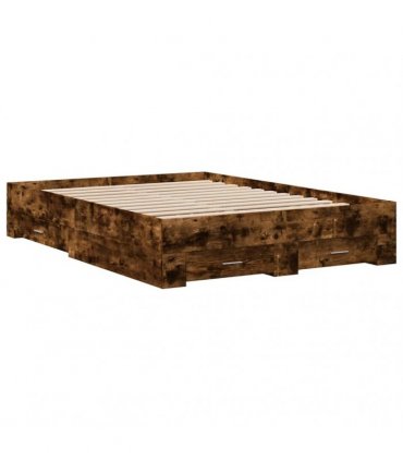 vidaXL Bed Frame with Drawers without Mattress Smoked Oak 140x190 cm