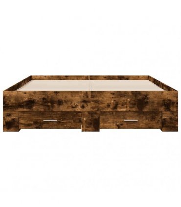 vidaXL Bed Frame with Drawers without Mattress Smoked Oak 140x190 cm
