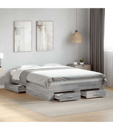 vidaXL Bed Frame with Drawers without Mattress Grey Sonoma 140x190 cm