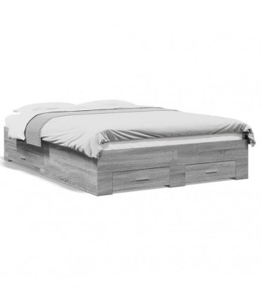 vidaXL Bed Frame with Drawers without Mattress Grey Sonoma 140x190 cm