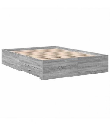 vidaXL Bed Frame with Drawers without Mattress Grey Sonoma 140x190 cm