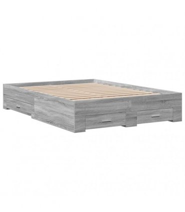 vidaXL Bed Frame with Drawers without Mattress Grey Sonoma 135x190 cm