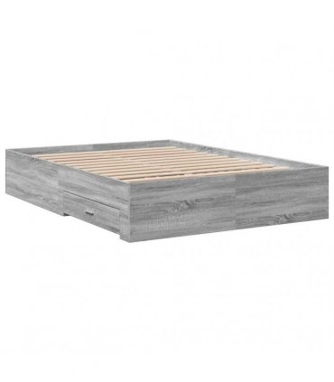 vidaXL Bed Frame with Drawers without Mattress Grey Sonoma 135x190 cm