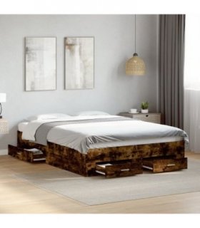 vidaXL Bed Frame with Drawers without Mattress Smoked Oak 120x190 cm