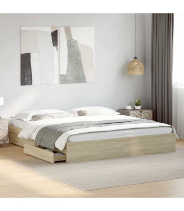 vidaXL Bed Frame with Drawers without Mattress Sonoma Oak 200x200 cm