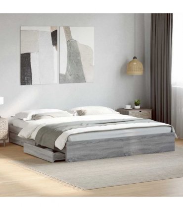 vidaXL Bed Frame with Drawers without Mattress Grey Sonoma 200x200 cm