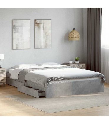 vidaXL Bed Frame with Drawers without Mattress Concrete Grey 150x200cm
