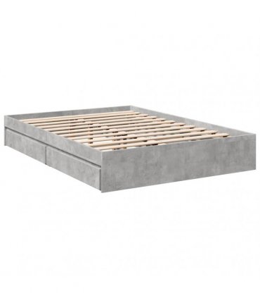 vidaXL Bed Frame with Drawers without Mattress Concrete Grey 135x190cm