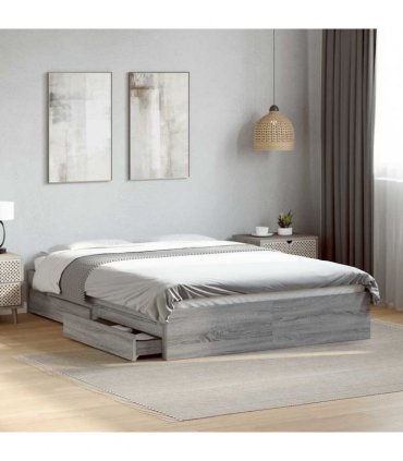vidaXL Bed Frame with Drawers without Mattress Grey Sonoma 120x190 cm