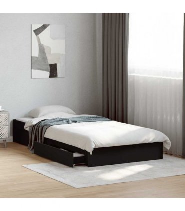 vidaXL Bed Frame with Drawers without Mattress Black 90x190 cm Single