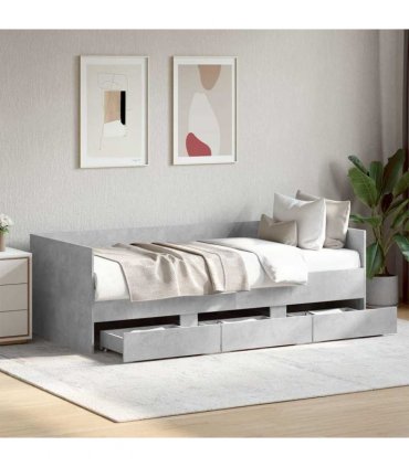 vidaXL Daybed with Drawers without Mattress Concrete Grey 100x200 cm