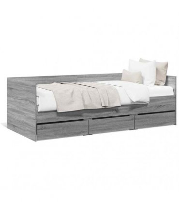 vidaXL Daybed with Drawers without Mattress Grey Sonoma 100x200 cm