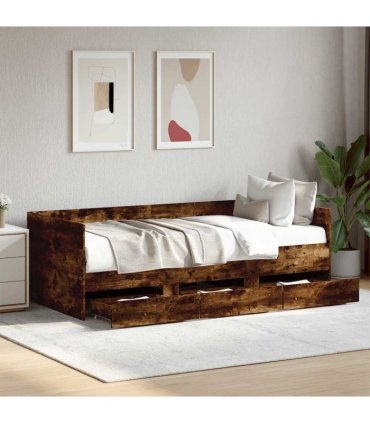 vidaXL Daybed with Drawers without Mattress Smoked Oak 90x190 cm