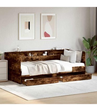 vidaXL Daybed with Drawers without Mattress Smoked Oak 100x200 cm