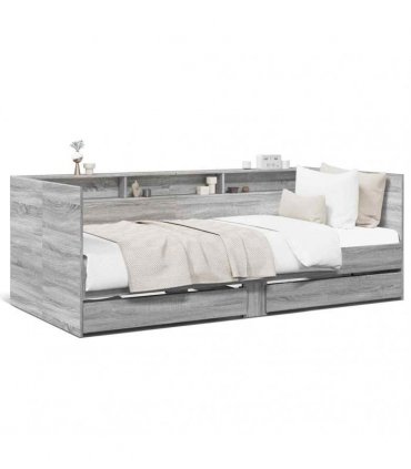 vidaXL Daybed with Drawers without Mattress Grey Sonoma 100x200 cm