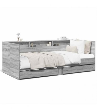 vidaXL Daybed with Drawers without Mattress Grey Sonoma 90x200 cm