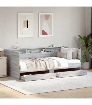 vidaXL Daybed with Drawers without Mattress Grey Sonoma 90x190 cm