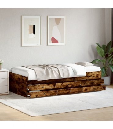 vidaXL Daybed with Drawers without Mattress Smoked Oak 100x200 cm