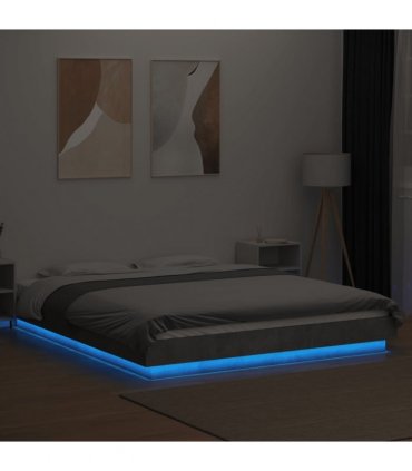 vidaXL Bed Frame with LED without Mattress Concrete Grey 150x200 cm