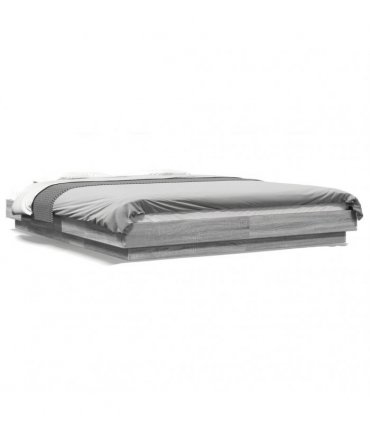 vidaXL Bed Frame with LED without Mattress Grey Sonoma 150x200 cm