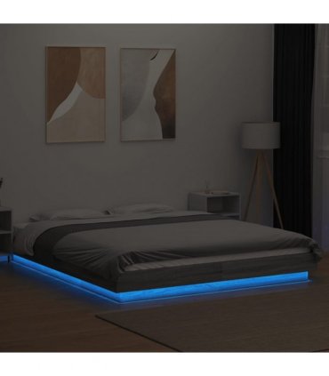 vidaXL Bed Frame with LED without Mattress Grey Sonoma 150x200 cm