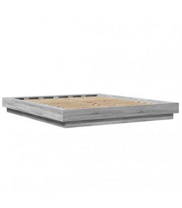 vidaXL Bed Frame with LED without Mattress Grey Sonoma 150x200 cm