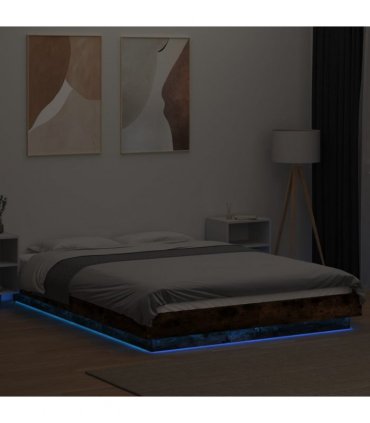 vidaXL Bed Frame with LED Lights without Mattress Smoked Oak 120x200cm