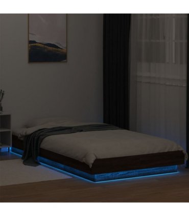 vidaXL Bed Frame with LED Lights without Mattress Brown Oak 100x200cm