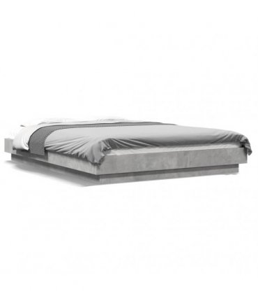 vidaXL Bed Frame with LED without Mattress Concrete Grey 135x190 cm