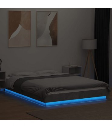 vidaXL Bed Frame with LED without Mattress Concrete Grey 135x190 cm
