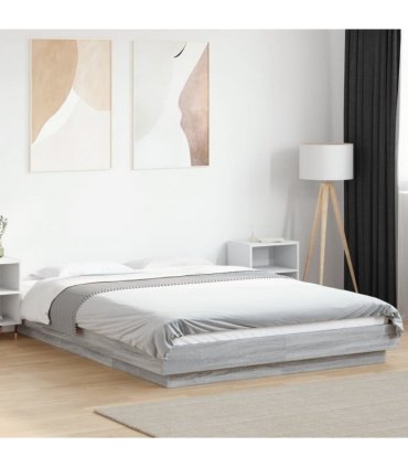 vidaXL Bed Frame with LED without Mattress Grey Sonoma 135x190 cm