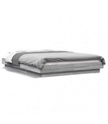 vidaXL Bed Frame with LED without Mattress Grey Sonoma 135x190 cm