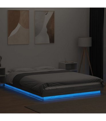 vidaXL Bed Frame with LED without Mattress Grey Sonoma 135x190 cm
