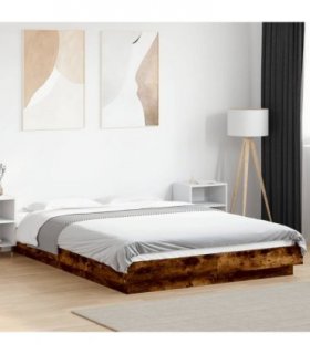vidaXL Bed Frame with LED Lights without Mattress Smoked Oak 120x190cm