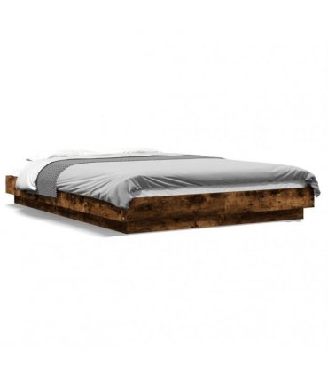vidaXL Bed Frame with LED Lights without Mattress Smoked Oak 120x190cm