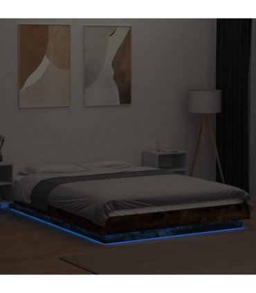 vidaXL Bed Frame with LED Lights without Mattress Smoked Oak 120x190cm