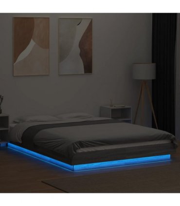 vidaXL Bed Frame with LED without Mattress Grey Sonoma 120x190 cm