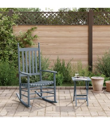 vidaXL Rocking Chair with Foldable Table Grey Solid Wood Poplar