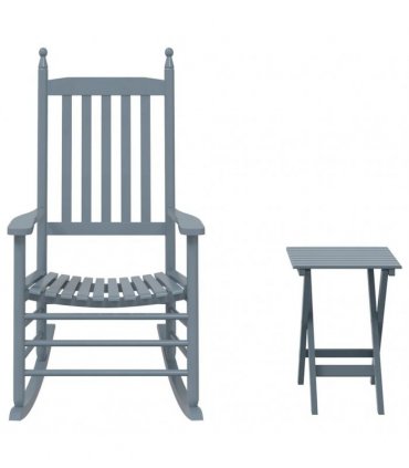 vidaXL Rocking Chair with Foldable Table Grey Solid Wood Poplar