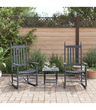 vidaXL Rocking Chairs with Curved Seats 2 pcs Grey Solid Wood Poplar