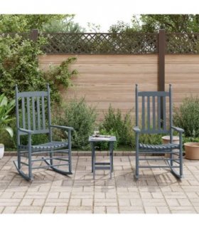 vidaXL Rocking Chairs 2pcs with Foldable Table Grey Solid Wood Poplar