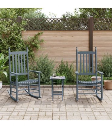 vidaXL Rocking Chairs 2pcs with Foldable Table Grey Solid Wood Poplar