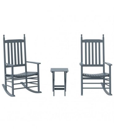 vidaXL Rocking Chairs 2pcs with Foldable Table Grey Solid Wood Poplar