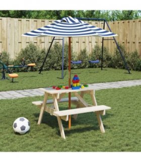 vidaXL Picnic Table for 4 Kids with Umbrella Solid Wood Fir