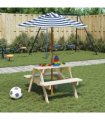 vidaXL Picnic Table for 4 Kids with Umbrella Solid Wood Fir
