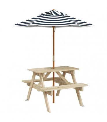 vidaXL Picnic Table for 4 Kids with Umbrella Solid Wood Fir